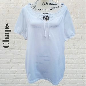 Chaps White Gathered neckline with ties.